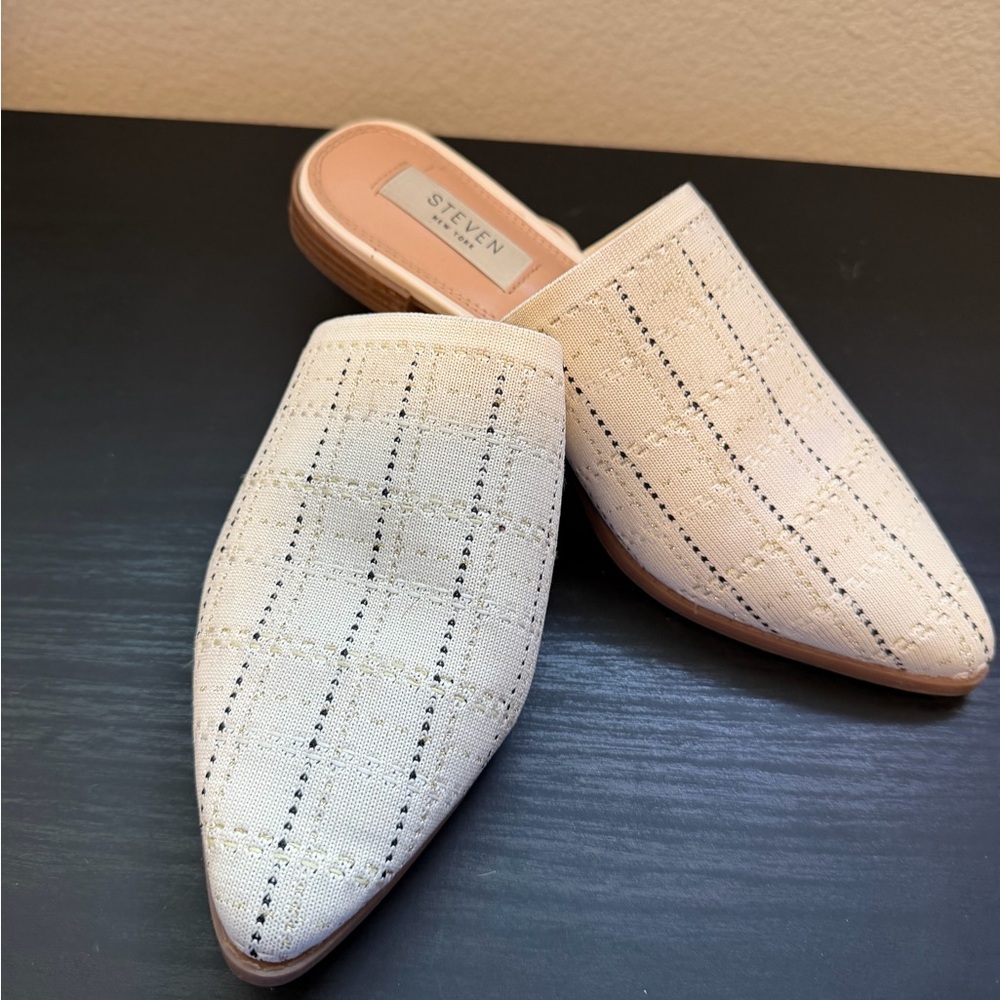 Steve Madden Cream Plaid Mules